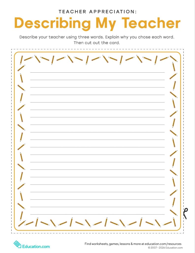 Teacher appreciation: Describing my teacher worksheet