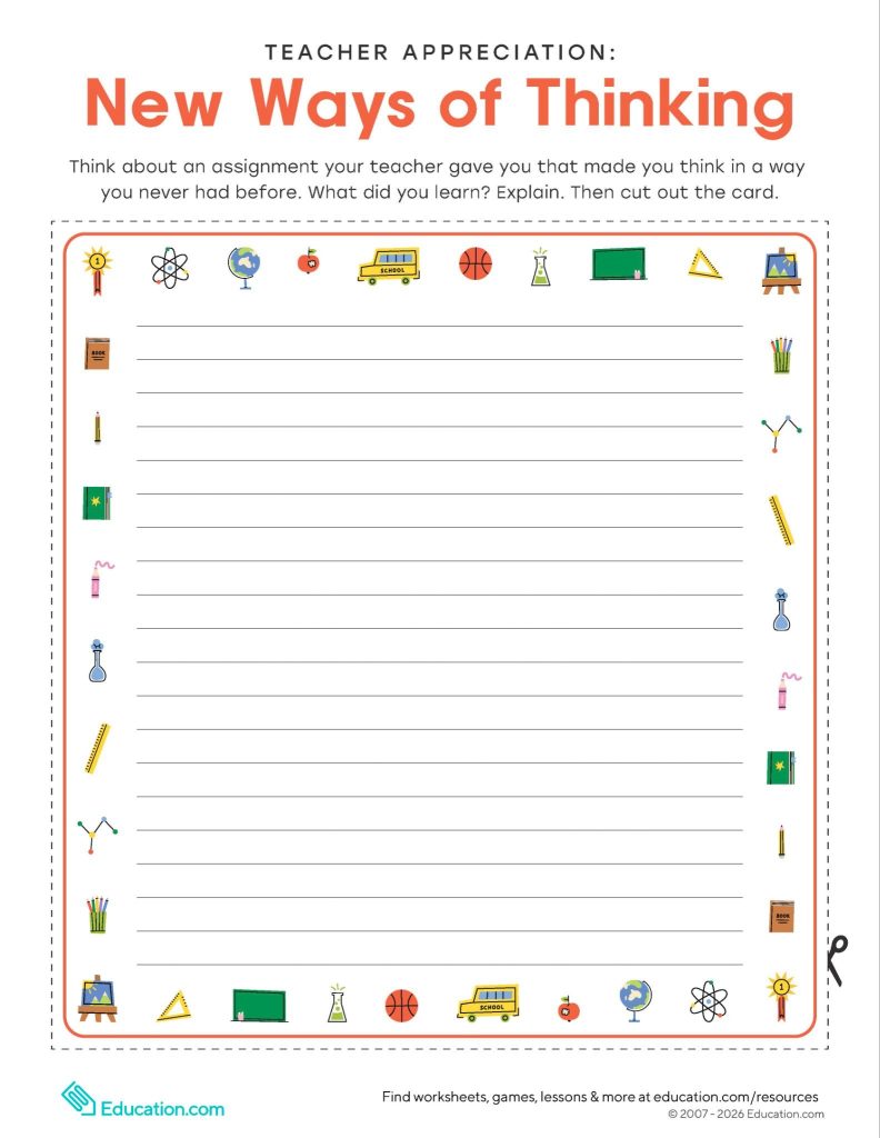 Teacher appreciation: New ways of thinking worksheet