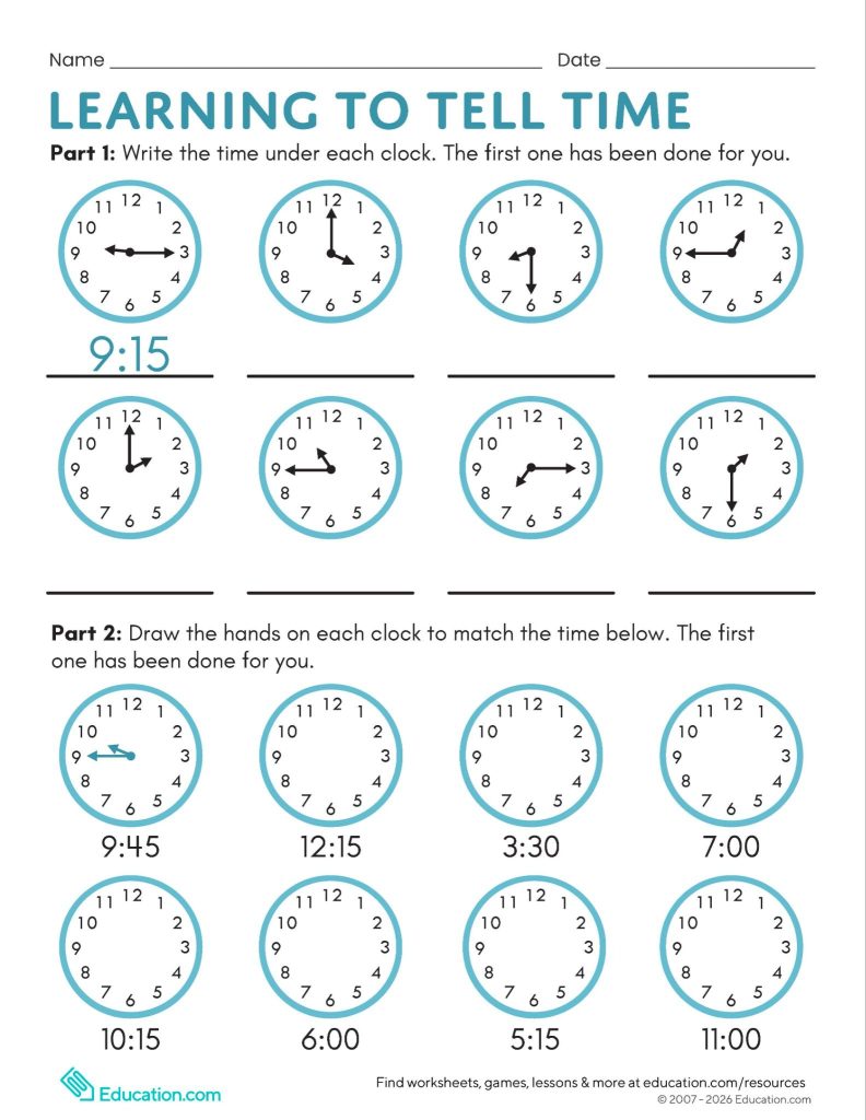 Learning to tell time worksheet
