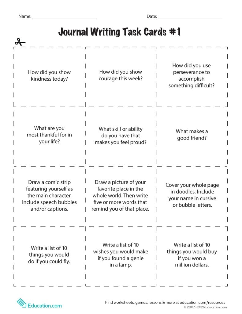 Journal Writing Task Cards worksheet page 2