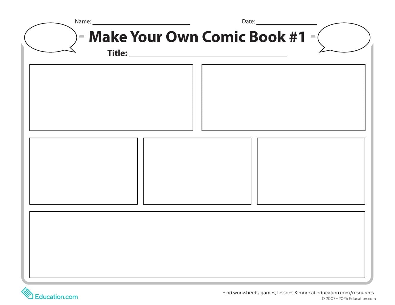 Make your own comic book worksheet