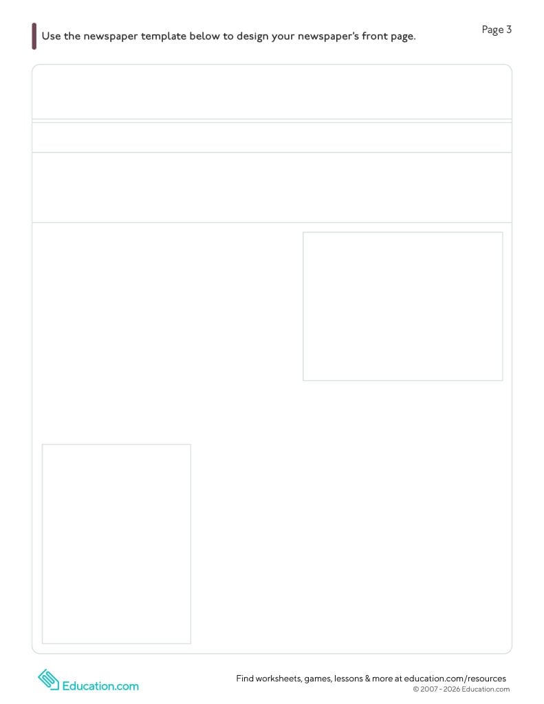 Newspaper Article Template worksheet page 3